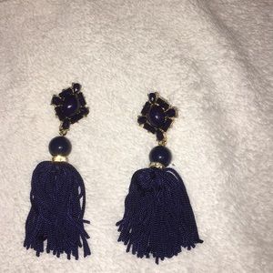 Navy blue w/ gold jeweled tassel earrings
